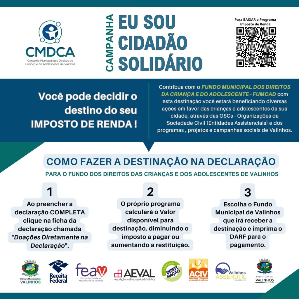 Conselho da Criança e do Adolescente lança campanha sobre destinação de Imposto de Renda para projetos sociais - programa da declaração do imposto de renda